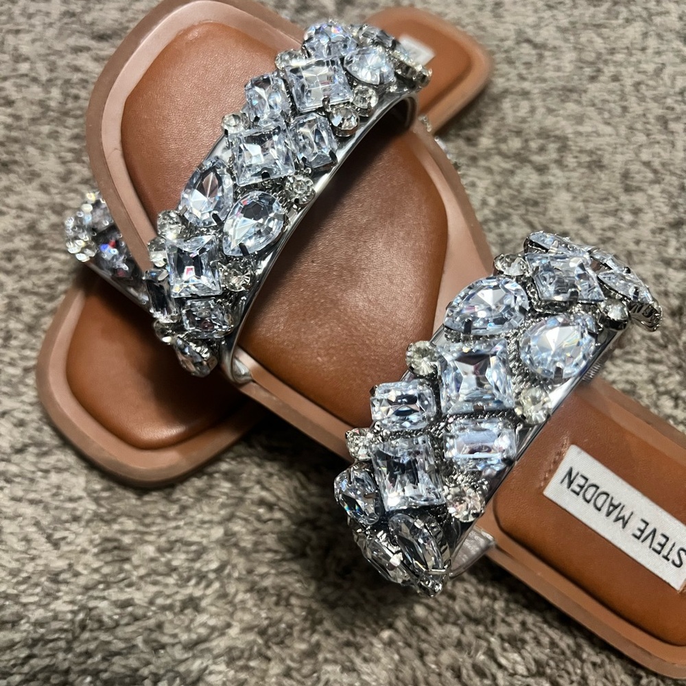 Steve Madden Crystal Embellished Sandals - Silver and Tan